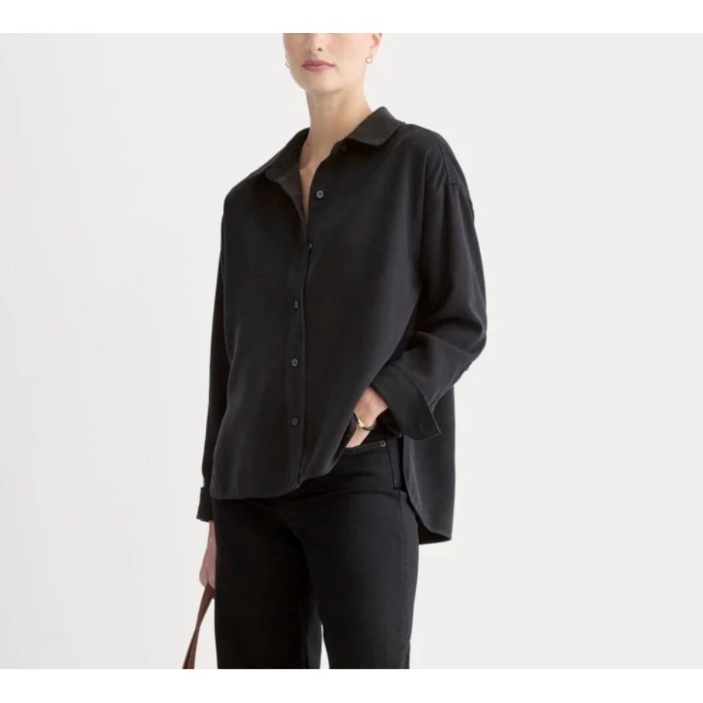 Everlane Womens Black Boxy Overshirt Button Front Buttersoft Shirt Large New